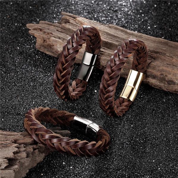 

mkendn 2019 fashion stainless steel chain genuine leather bracelet men vintage simple male braid jewelry for women wmtqhu xhlove