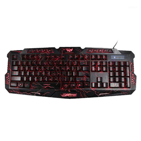 

adjustable 3colors crack illuminated led backlight usb multimedia pc gaming keyboard game set kit accessories1