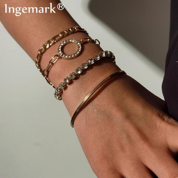 

bohemian снаряженная кубинский цепи браслеты набор для женщин кристалл rhinestone круглый регулируемый цвет золота браслеты шарма ювелирных, Black