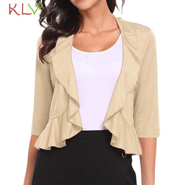 

women jacket ruffles short cardigan office lady suit autumn 2020 plus size ladies chamarra cazadora mujer coat for girls 19jan24, Black;brown