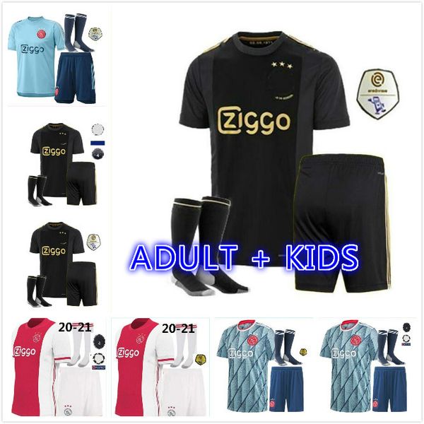 

высокое качество 2020 2021 ajax fc soccer tehersys взрослые kids kits 20/21 camisa neres ziyech tadic huntelaar van de beek proms футбольная, Black;yellow