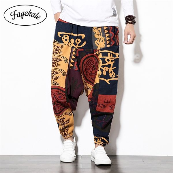 nuovi uomini in stile cinese in cotone e lino lanterna pantaloni casual stampa maschile pantaloni lunghi alla moda pantaloni larghi hip-hop di grandi dimensioni 201217