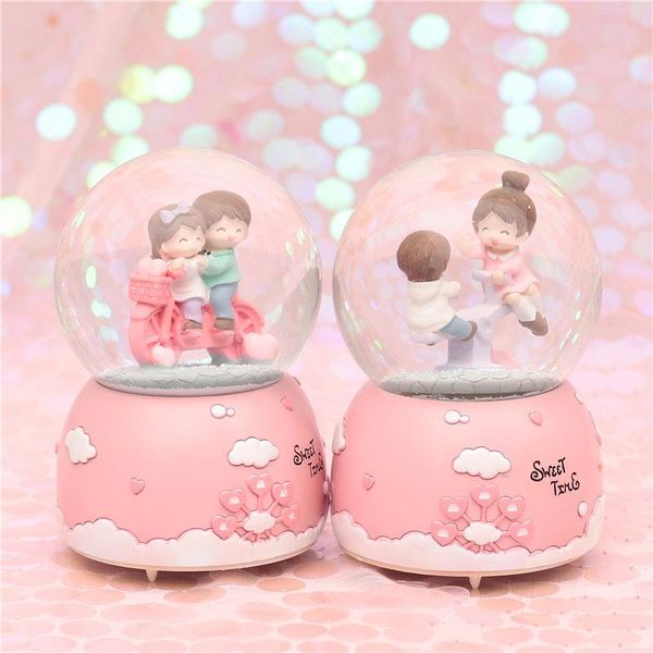 

romantic couple crystal snow globes glass music box snowball home office interior decoration christmas valentine day gifts