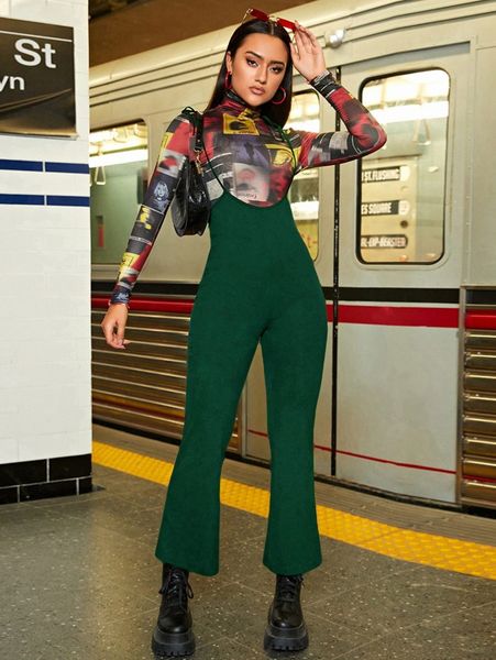 

tie shoulder flare leg jumpsuit without tee d99k#, White