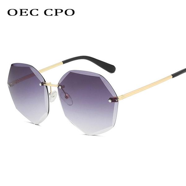

oec cpo square rimless sunglasses women brand designer rhinestone polygon ladies sunglasses trimming irregular o216, White;black