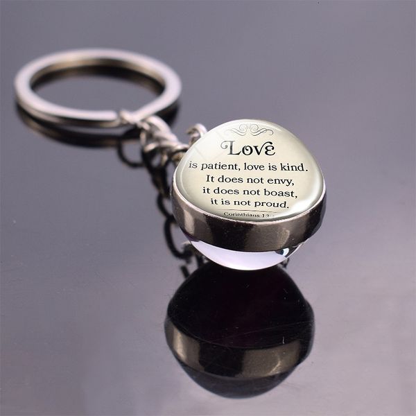 

verse patient bible love quote keychain corinthians is 13:14 glass ball pendant keyring scripture jewelry christian gift, Silver