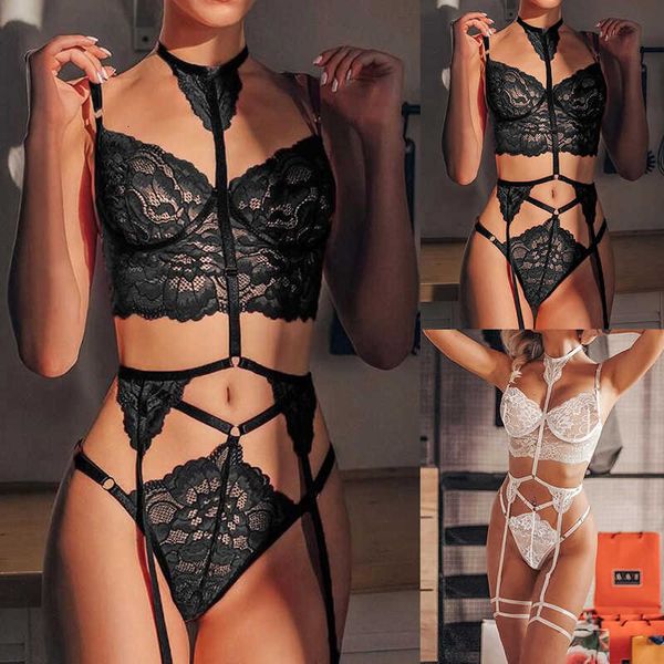 

women summer lingerie lace hollow underwear bra++pyjamas set sleepwear female mujer nightie home clothes, Black;white