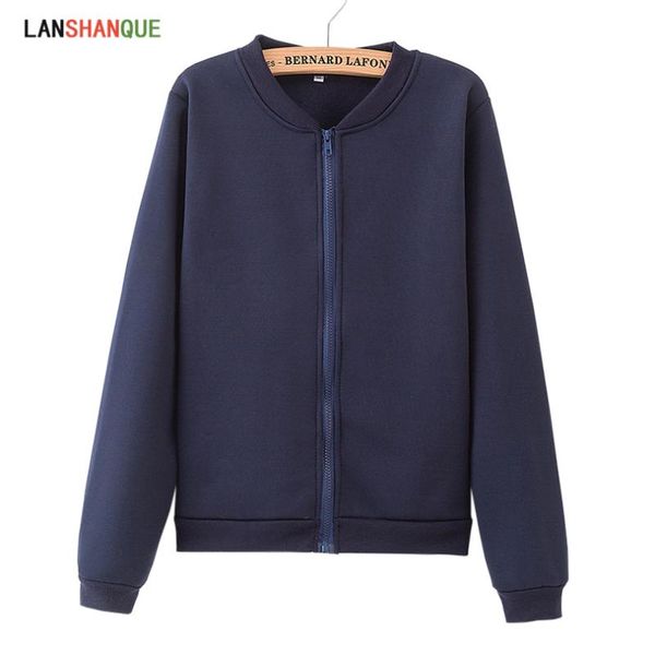 

lanshanque fashion zip-up sweatshirts 2020 black white pink o neck coats solid slim kpop shirt tracksuit