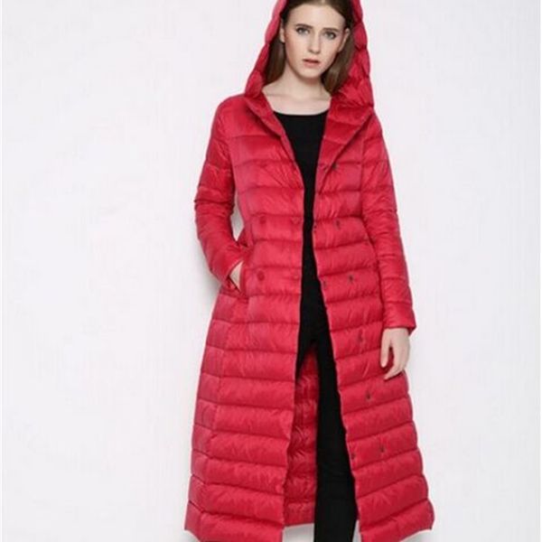 

2021 new women winter jacket warm white female coat ultra light down ultra-light for low long suit thin with strap parka outwear c66c, Black