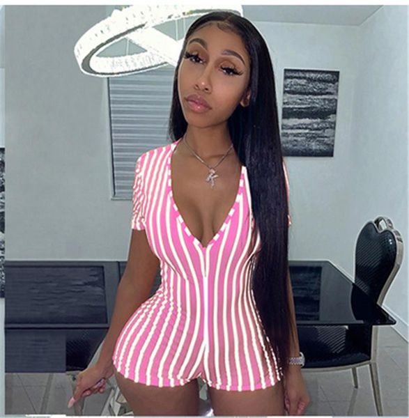 

women's jumpsuits & rompers women short sleeve deep v-neck playsuit ladies striped printed female summer casual evening party clothes j, Black;white