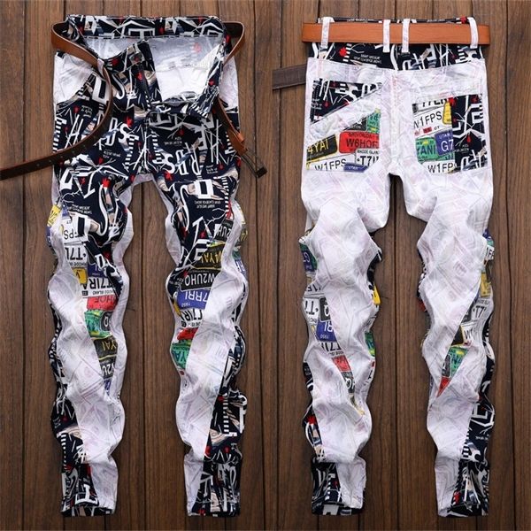 

new fashion straight jeans slim fit stretchy floral casual skinny men long pant c1123, Blue