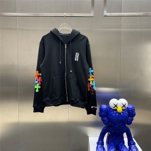 

новый ch crosin cross cross рукава цвет кожаный шище вышитый кардиган с капюшоном для мужчин и женщин, Black