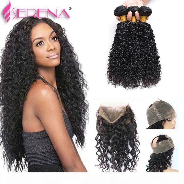 

360 lace frontal with bundle with baby hair virgin human brazilian deep wave curly 360 frontal with bundle pre plucked kinky water wave, Black;brown