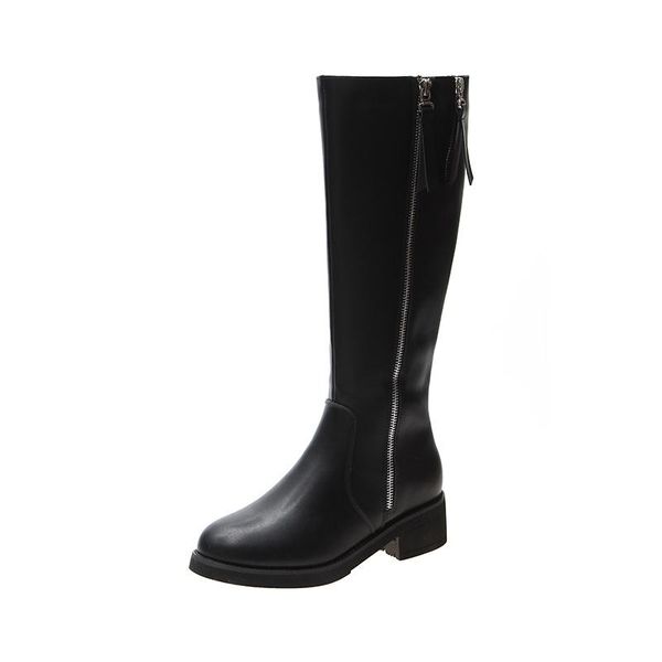 

2021 women shoes winter fashion square heel riding boots female pu leather platform boots knee-high botas mujer, Black