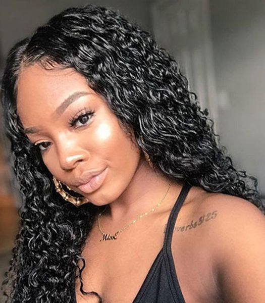 

curly lace front human hair wigs for black women pre plucked brazilian curly human hair wig 150% remy 4x4 curly lace closure wig, Black;brown