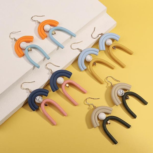 

aensoa new design geometric polymer clay earrings for women multicolor pendant earring fashion jewellery pendientes, Silver