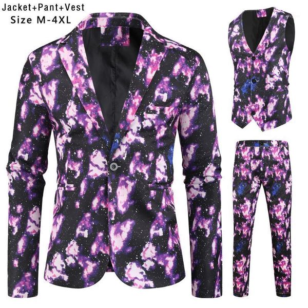 

suits for men 2020 new fashion casual men's purple 3d printed three-piece slim-fitting long-sleeved men fashion suits1, White;black