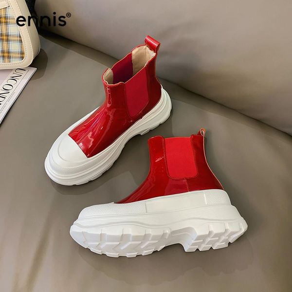 

ennis red high platform boots women patent leather boots thick soled shoes slip on white black ankle autumn winter a0064