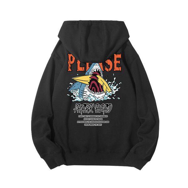 

autumn/winter 2020 thick cashmere hoodies hip hop shark with hoodie harajuku streetwear, Black