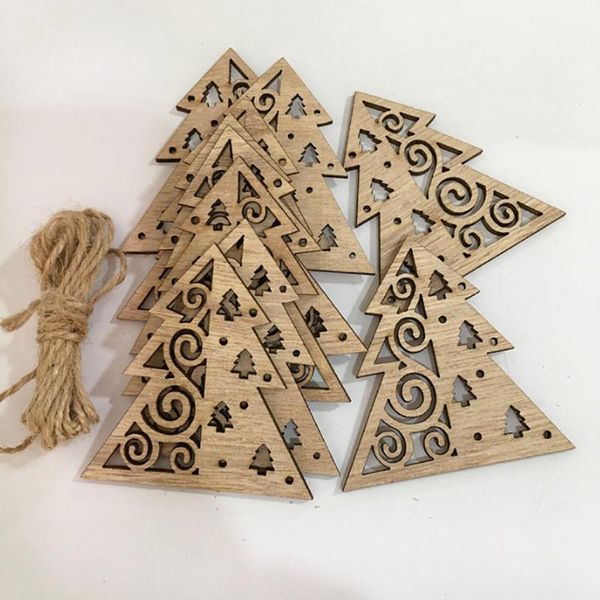 

christmas decorations 10pcs/pack diy natural wooden chip tree hanging ornaments pendant kids gifts snowman shape xmas ornaments1