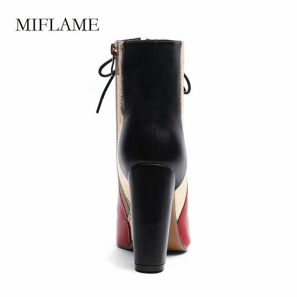 

boots 2021 mixed colors pointed toe female square snakeskin bling leather contrast color ankle winter zipper, Black
