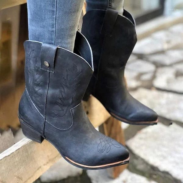 

adisputent classic embroidered western cowboy boots for women leather cowgirl boots low heels shoes knee high woman1, Black
