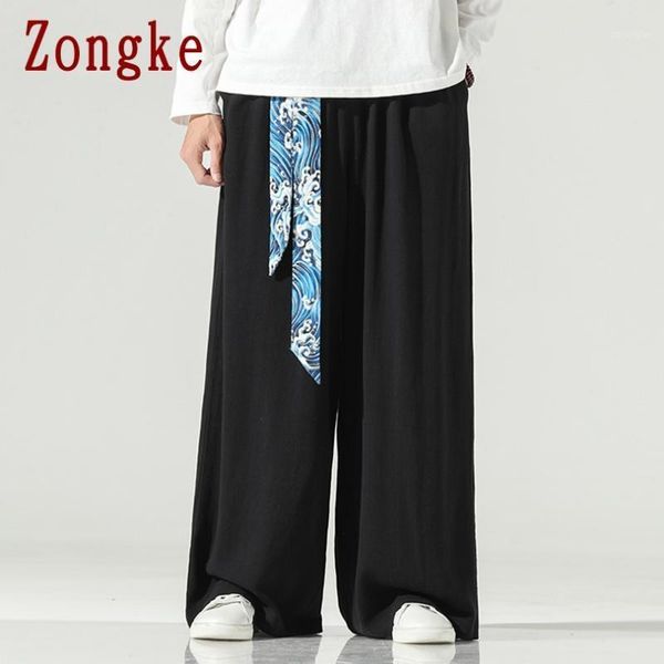 

zongke straight harem pants men joggers sweatpants japanese streetwear men pants trousers casual linen mens 2020 m-5xl1, Black