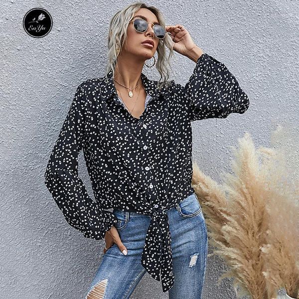 

enyu fashion 2020 autumn women black loveing heart print shirts lantern full sleeve singer breasted young casual 1, White