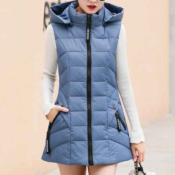 

autumn winter vest women hoodies waistcoat 2021 female sleeveless vests jacket coat hooded warm long vest coat colete feminino, Black;white