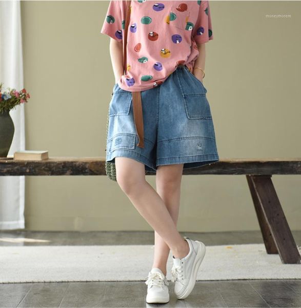 

women's shorts summer women retro loose all-match denim 2021 ladies casual pocket spliced bleached hole denim1, White;black