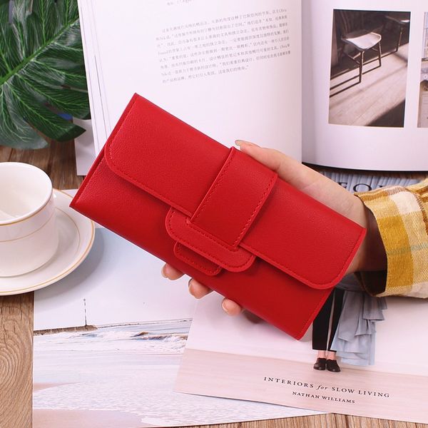 

women wallet female long three fold flip cover luxurys designers bags small fresh card holders multi-functional buckle wallet backp, Red;black