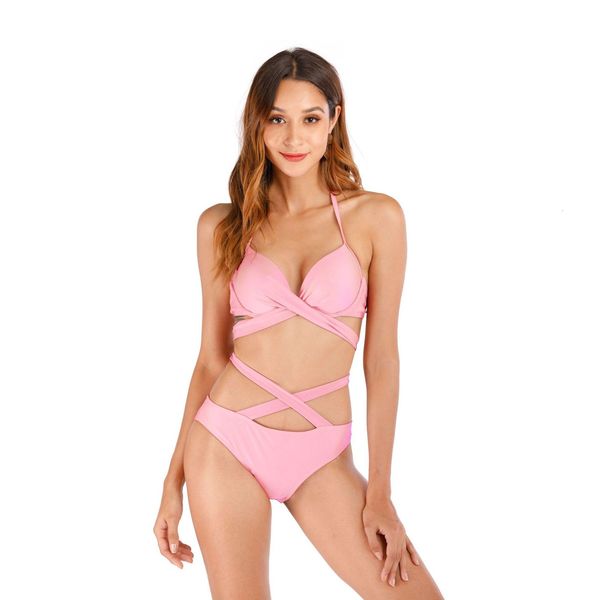 

2021 new europe and america a swimsuit piece cross bandage women's bath high waist hollow bikini out without tender back d70b, White;black