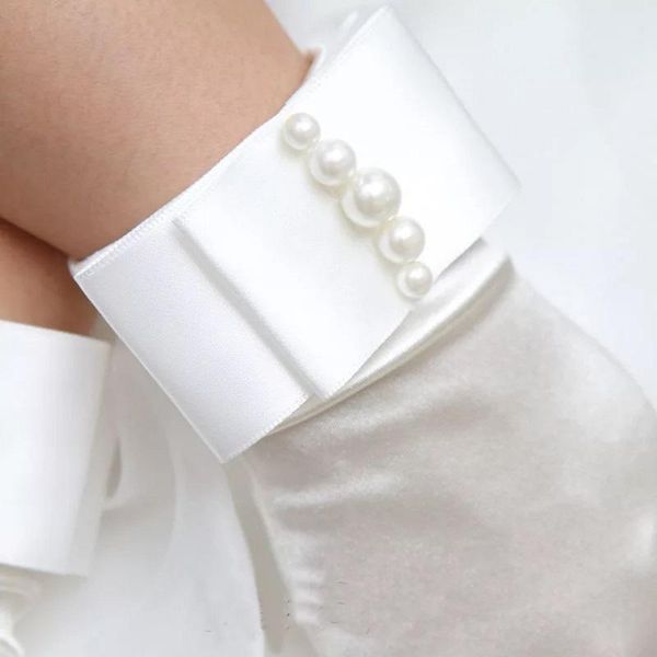 

gants blanc mariee women's wrist length bridal gloves with pearls for wedding dress finger gloves gant fille mariage st279 h sqcaks, White