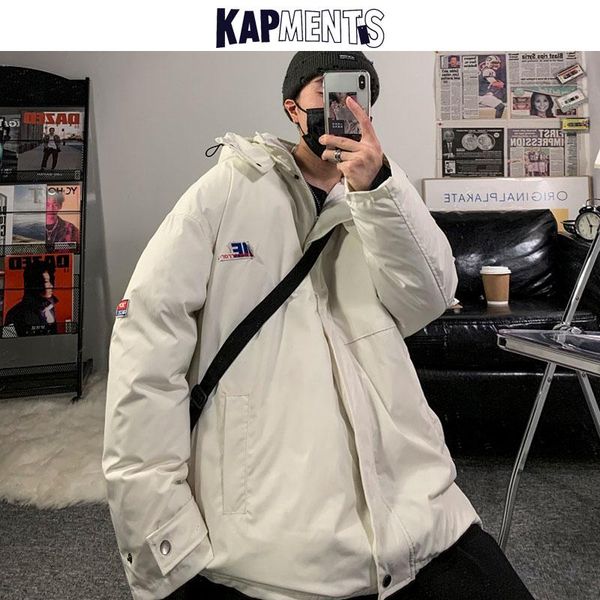 

kapments men winter coats japanese hooded parkas jackets 2020 mens casual bubble coat streetwear windbreaker male puffer jacket, Black