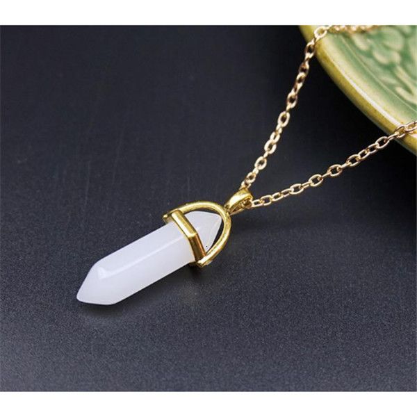 

natural fashion6ejlpendants healing hexagon stone shape point chakra necklaces with gold chain for women jewelry gift willl and san