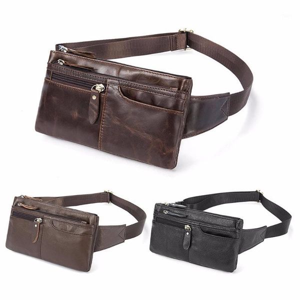 

men genuine cowhide leather vintage hip belt fanny pack waist purse chest bag