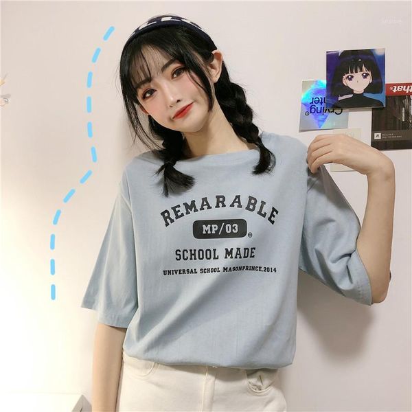 

2020 summer 100% cotton shirt women harajuku short sleeve t shirt korean o-neck loose casual 1, White