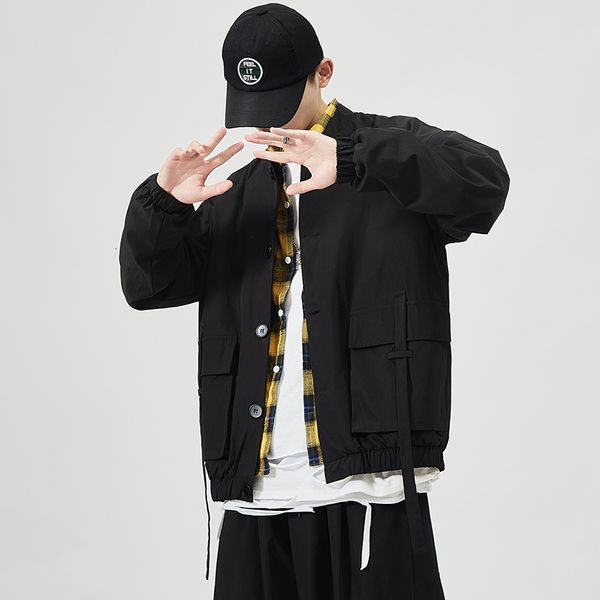 

2021 new janpan style bigger pocket black spring autumn jacket men's streetwear clothes plus oversize m-5xl 9tnu, Black;brown