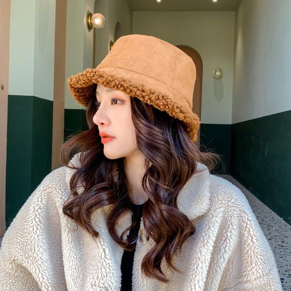 

wide brim hats women winter faux fur bucket hat ear protector fisherman outdoor sunscreen sun panama big visor vintage warm flat, Blue;gray