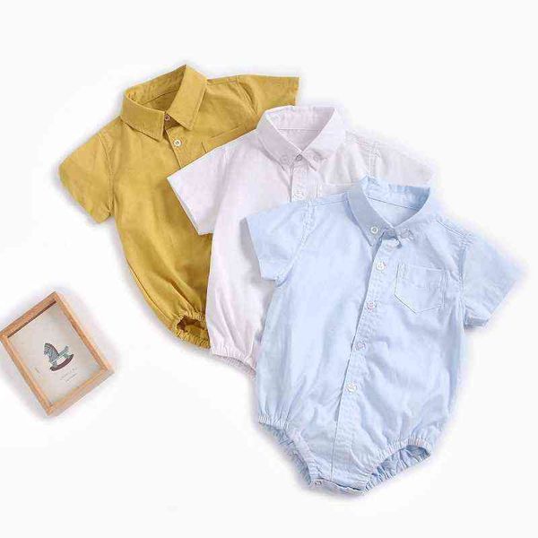 Baby Gentleman Camicia Pagliaccetto Body Risvolto Maniche corte Estate Festa di compleanno Abiti appena nati Toddler Infant Girl Boy Tute G220223