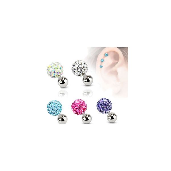 

modrsa 1piece stainless steel barbell piercing crystal ball earring tongue ring tragus ear tongue piercing body jewelry f sqcqag, Silver