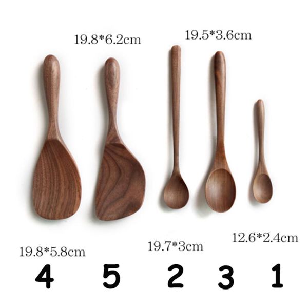 

japanese style black walnut wooden dessert spoon tableware coffee honey spoons stir long scoop soup rice spoon kitchen supplies h bbyzaj