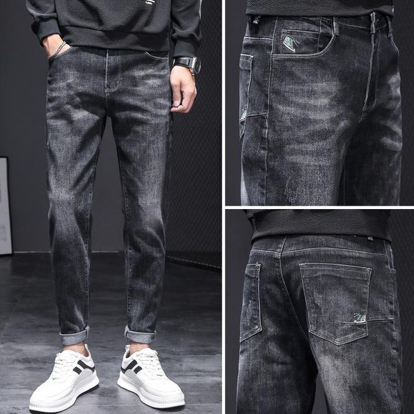 

jeans men's winter new straight slim fit teen fashion brand retro korean type men's casual pants, Blue