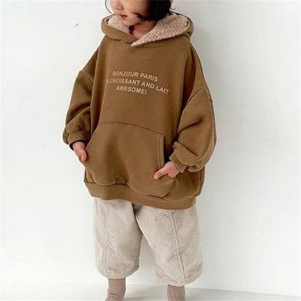 

autumn long sleeve sweatshirt for kids baby boys girls hooded sweatshirts winter children plus velvet hoodies casual outerwear lj201216, Black