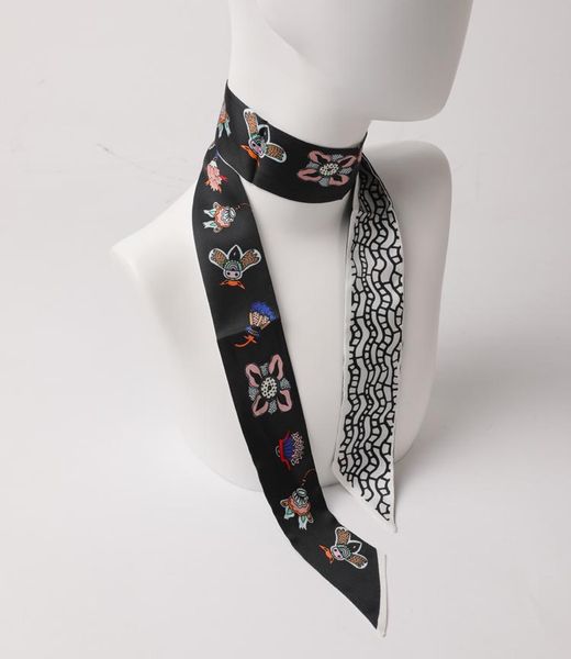 

insects fashion lady 100% pure silk scarf riband girl bag wraps scarves ribbon elegant line hair neck long choker zsbd217, Blue;gray