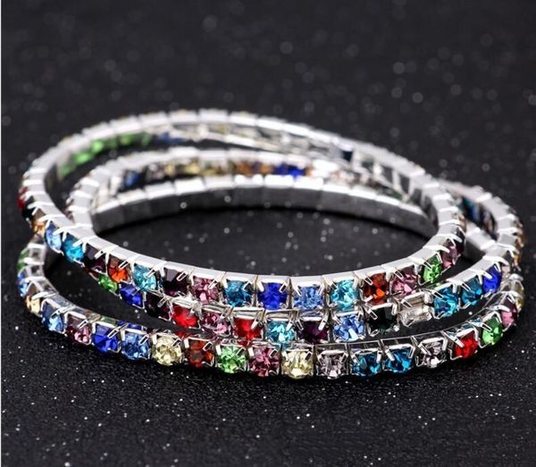 

row 3.5mm crystal 60 bracelets for stretch bracelet rhinestones jewelry fashion bangle women&ladies pcs 16 colors one tennis bdehome yjplx