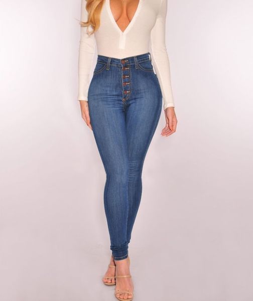 

women's high waist stretch slim jeans, Blue