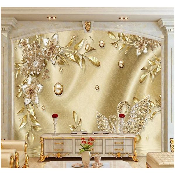 

european style luxury wallpaper golden 3d flower jewelry pattern wallpaper tv background decorative mural wallpape jlldgx lucky2005