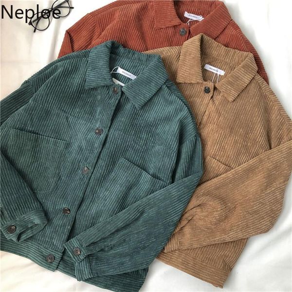 

neploe jackets for women 2021 autumn winter coothes vintage loose outwear casual short corduroy korean chic coat woman 4f643, Black;brown