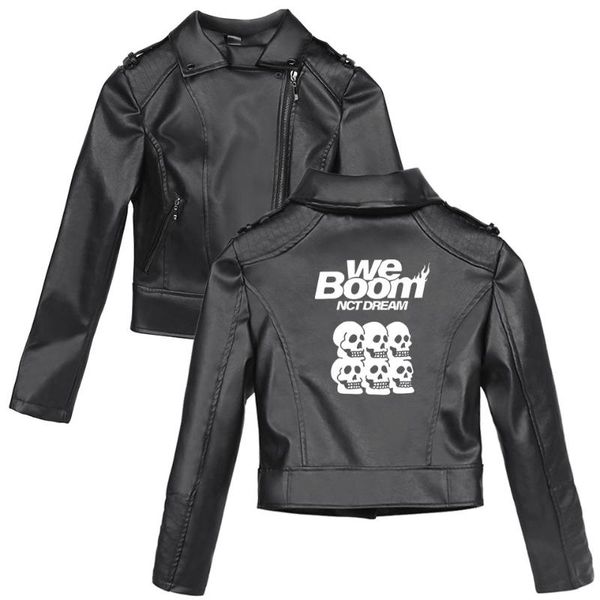 

women's jackets leisure hip hop nct dream we boom printed leather for women slim streetwear brand coat, Black;brown